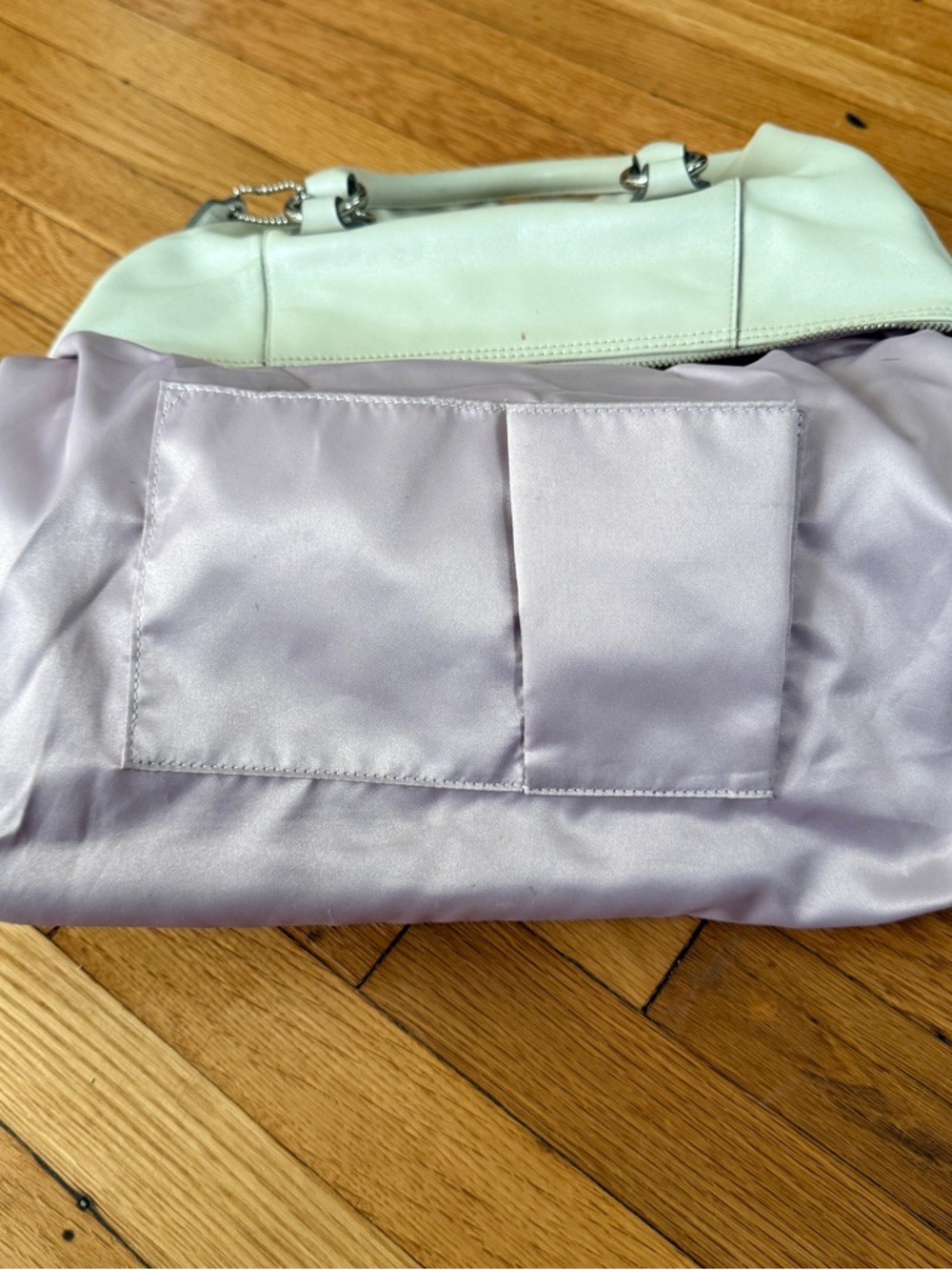 Coach F15447 Beige Leather Satchel w/ Strap Lavender Lining/silver hardware - Picture 6 of 16